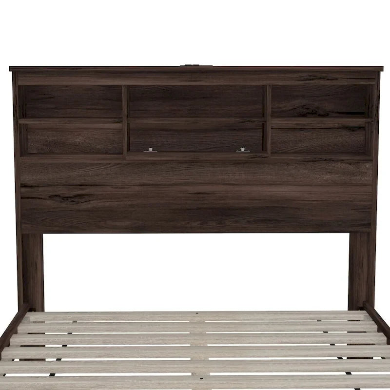 4-Pieces Bedroom Sets Queen Size Vintage Wooden Bed Frame with 2 Nightstands and 1 Dresser