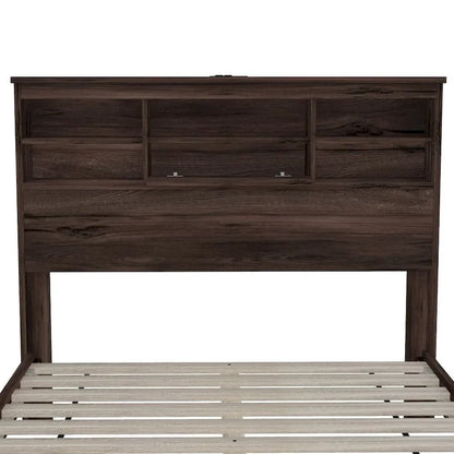 4-Pieces Bedroom Sets Queen Size Vintage Wooden Bed Frame with 2 Nightstands and 1 Dresser