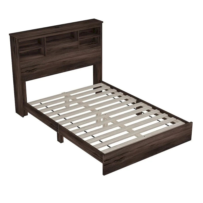 4-Pieces Bedroom Sets Queen Size Vintage Wooden Bed Frame with 2 Nightstands and 1 Dresser