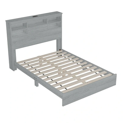 4-Pieces Bedroom Sets Queen Size Vintage Wooden Bed Frame with 2 Nightstands and 1 Dresser
