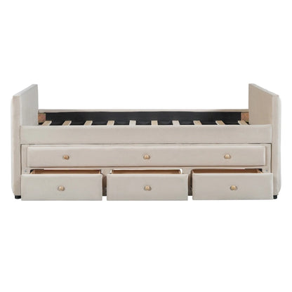 Upholstered Daybed with Twin Size Trundle and Drawers