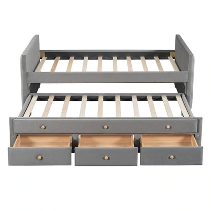 Upholstered Daybed with Twin Size Trundle and Drawers