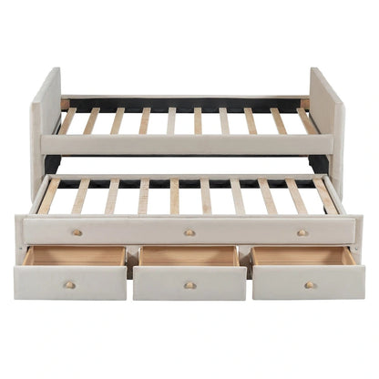 Upholstered Daybed with Twin Size Trundle and Drawers
