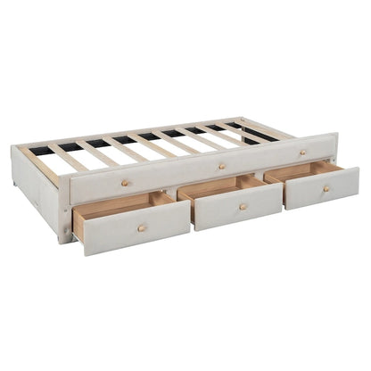 Upholstered Daybed with Twin Size Trundle and Drawers