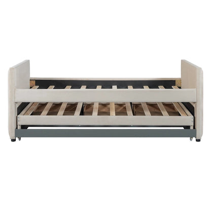 Upholstered Daybed with Twin Size Trundle and Drawers
