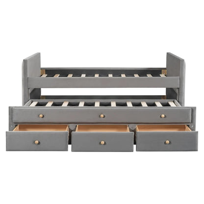 Upholstered Daybed with Twin Size Trundle and Drawers