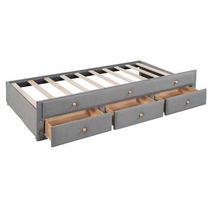 Upholstered Daybed with Twin Size Trundle and Drawers