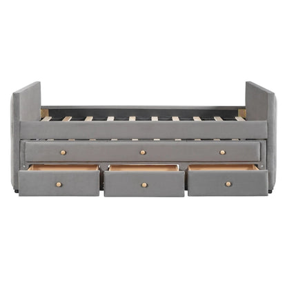 Upholstered Daybed with Twin Size Trundle and Drawers