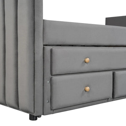 Upholstered Daybed with Twin Size Trundle and Drawers