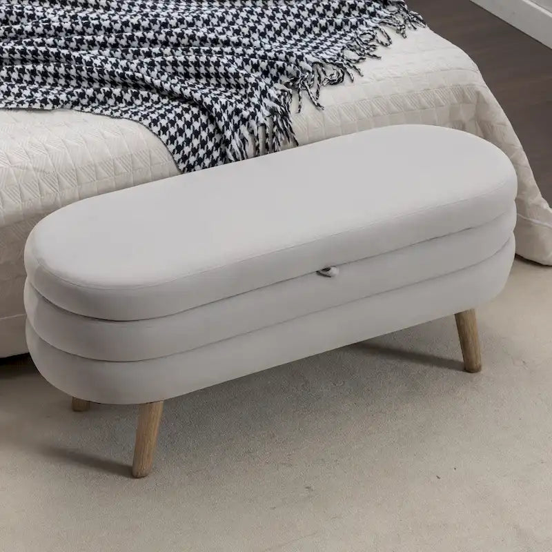Upholstered Storage Bench with Wooden Legs
