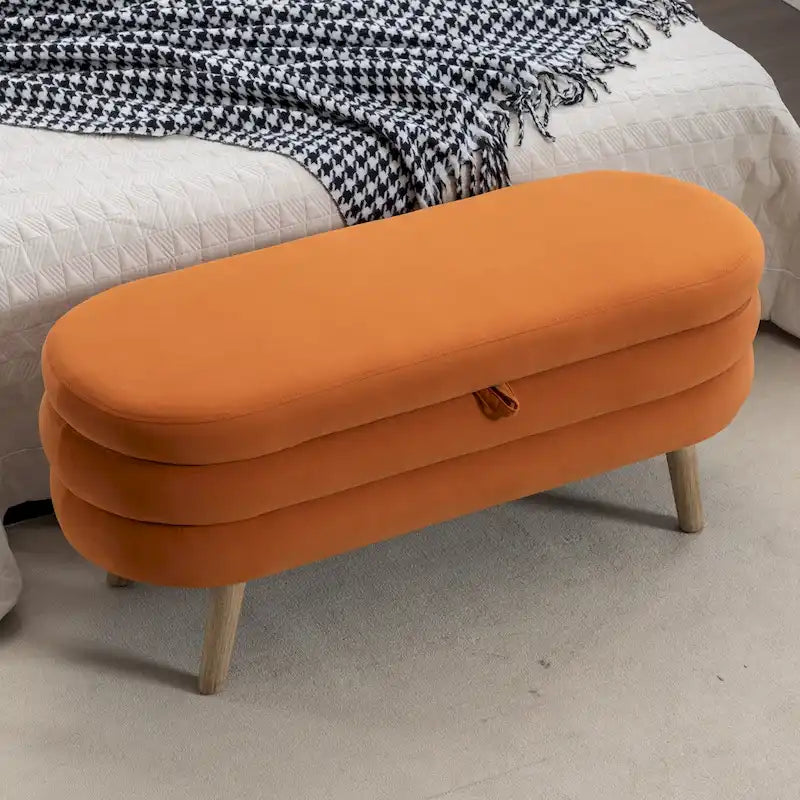 Upholstered Storage Bench with Wooden Legs