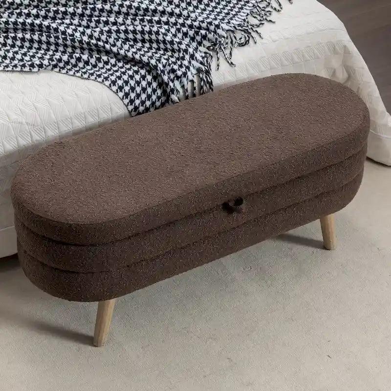 Upholstered Storage Bench with Wooden Legs