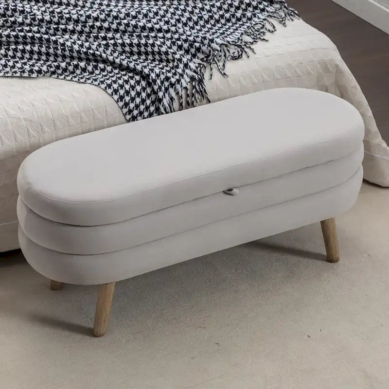Upholstered Storage Bench with Wooden Legs