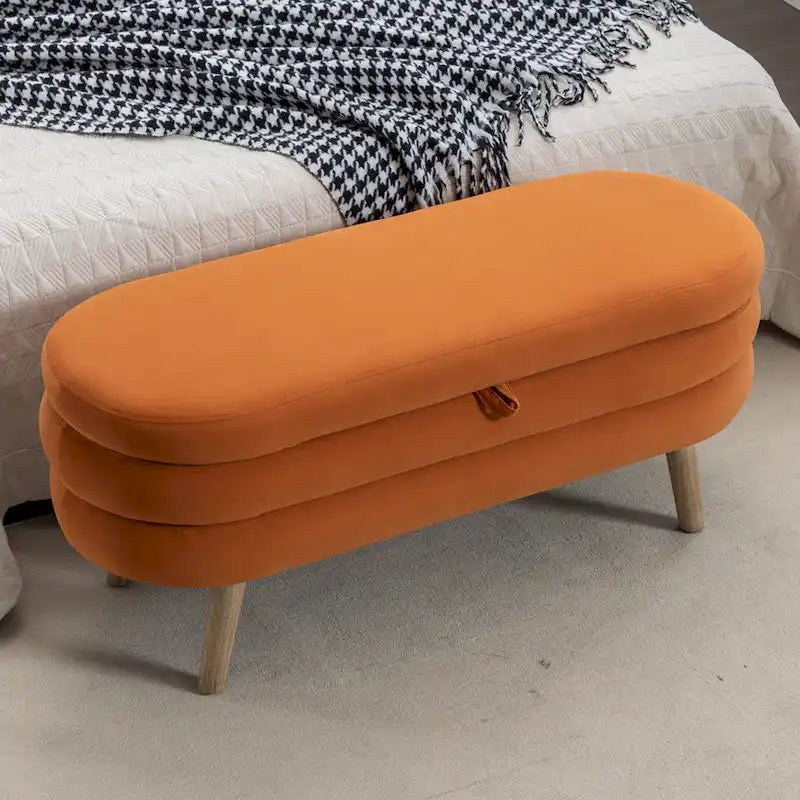 Upholstered Storage Bench with Wooden Legs