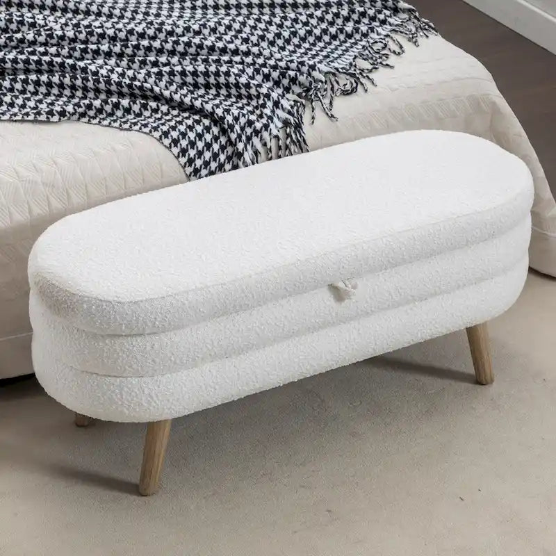 Upholstered Storage Bench with Wooden Legs