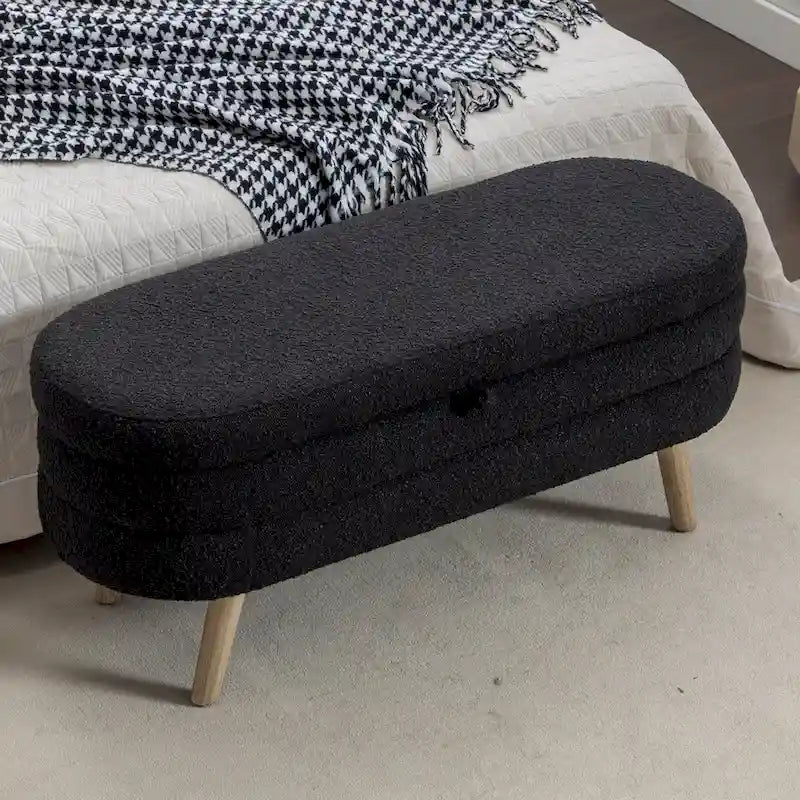 Upholstered Storage Bench with Wooden Legs