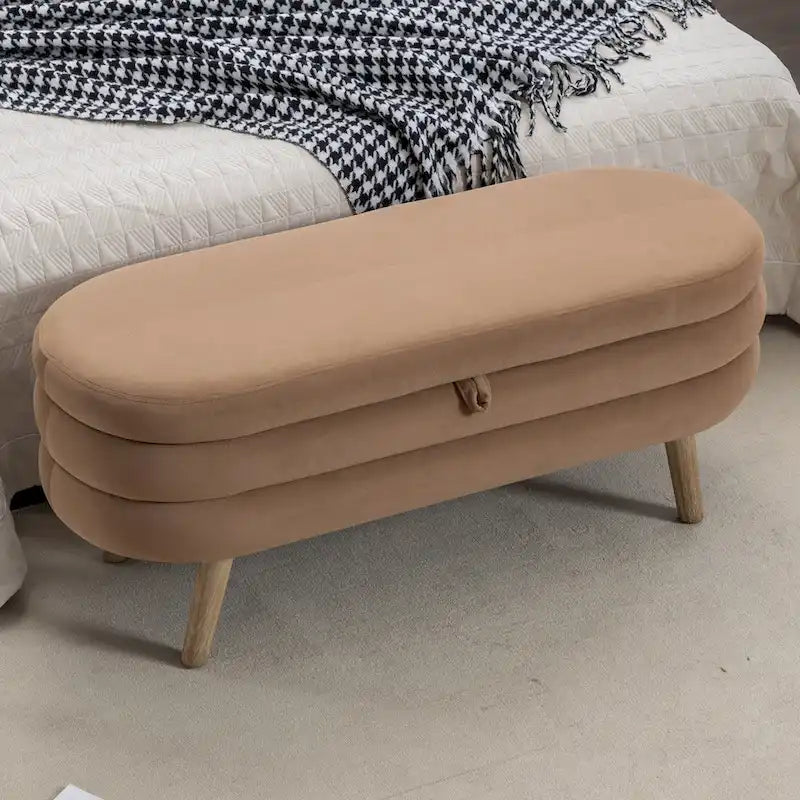 Upholstered Storage Bench with Wooden Legs