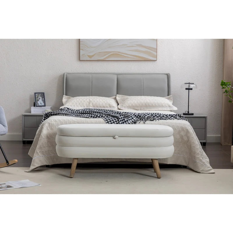 Upholstered Storage Bench with Wooden Legs