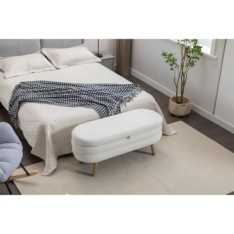 Upholstered Storage Bench with Wooden Legs