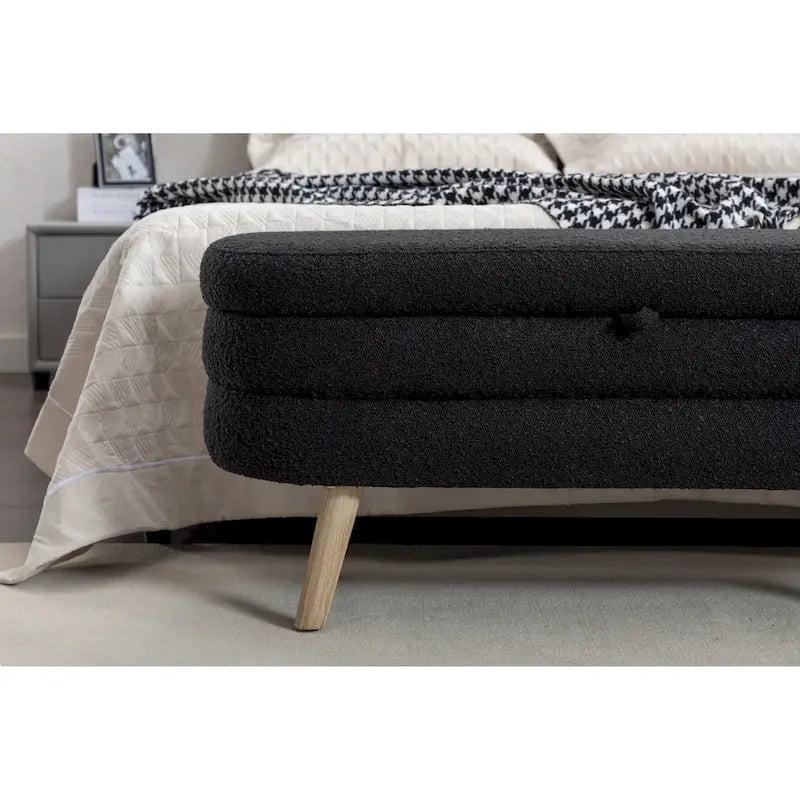 Upholstered Storage Bench with Wooden Legs