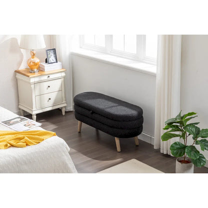 Upholstered Storage Bench with Wooden Legs