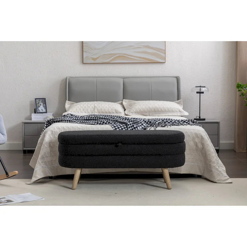 Upholstered Storage Bench with Wooden Legs