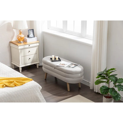 Upholstered Storage Bench with Wooden Legs