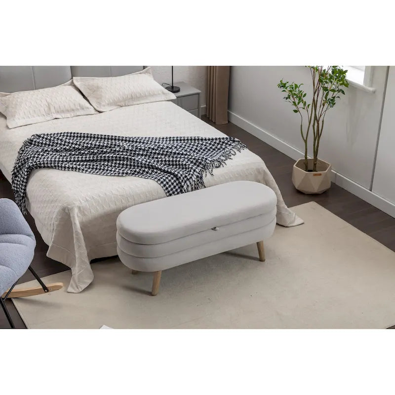 Upholstered Storage Bench with Wooden Legs