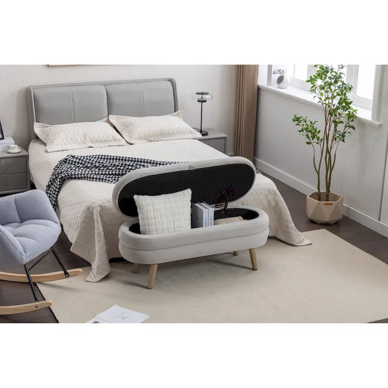 Upholstered Storage Bench with Wooden Legs