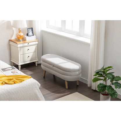 Upholstered Storage Bench with Wooden Legs