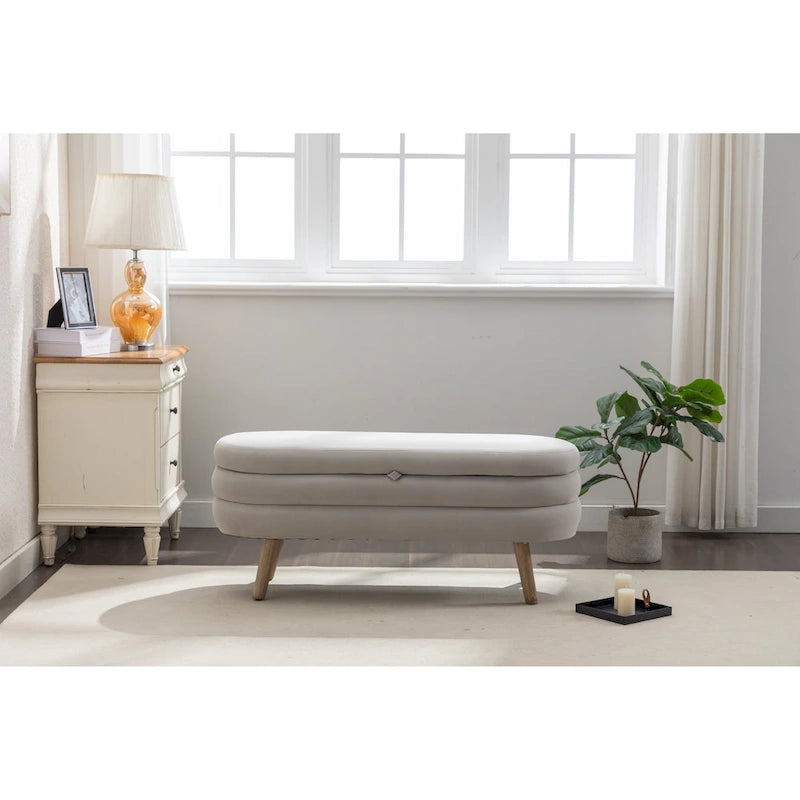 Upholstered Storage Bench with Wooden Legs