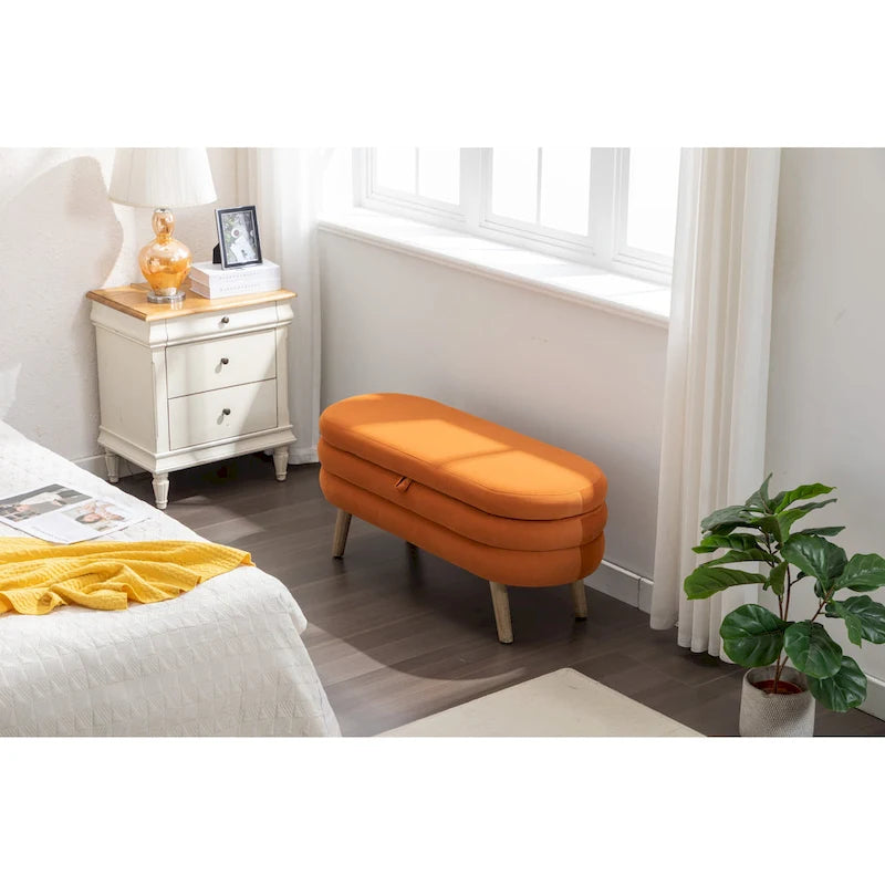 Upholstered Storage Bench with Wooden Legs