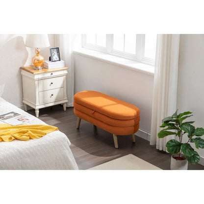 Upholstered Storage Bench with Wooden Legs