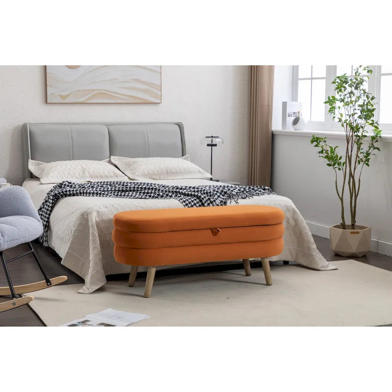 Upholstered Storage Bench with Wooden Legs