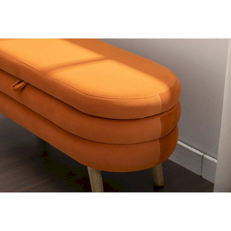 Upholstered Storage Bench with Wooden Legs