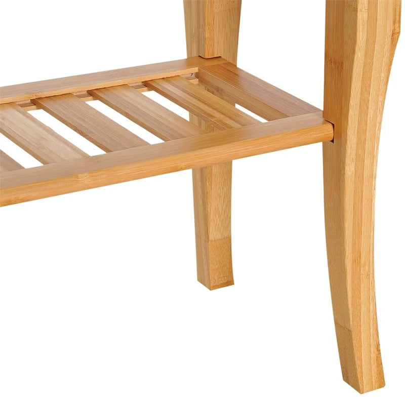 Long Bamboo Shower Bench Seat,Wooden Spa Shower Stool w/Storage Shelf
