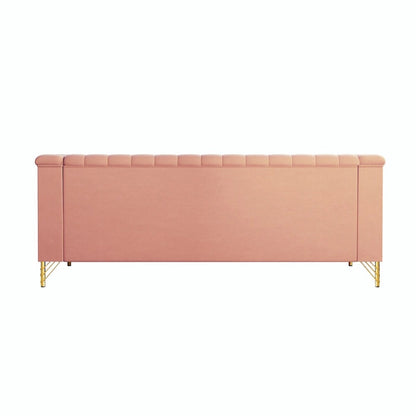Modern Designs Velvet Upholstered Living Room Sofa, 3 Seat Sofa Couch With Golden Metal Legs with Pink Sofa - 83.46*30.51*31.9