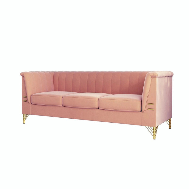 Modern Designs Velvet Upholstered Living Room Sofa, 3 Seat Sofa Couch With Golden Metal Legs with Pink Sofa - 83.46*30.51*31.9