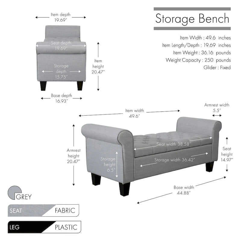 Porthos Home Theon Fabric Flip Top Button Tufted Storage Bench