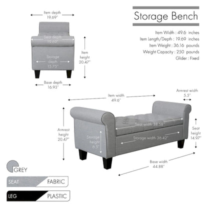Porthos Home Theon Fabric Flip Top Button Tufted Storage Bench