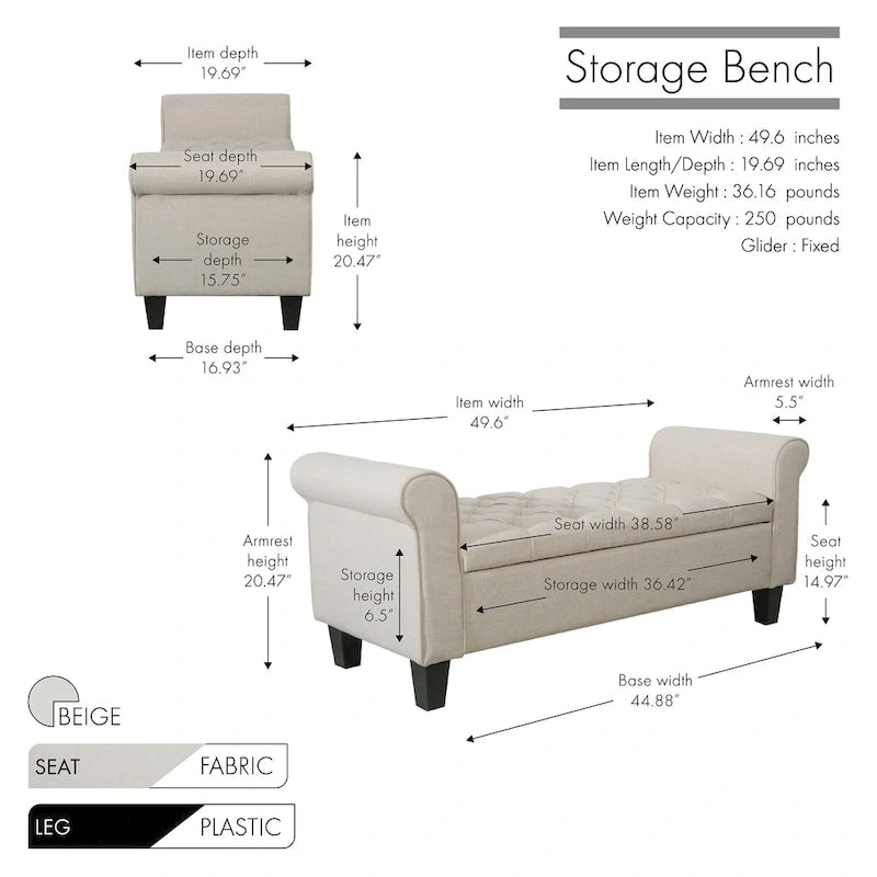 Porthos Home Theon Fabric Flip Top Button Tufted Storage Bench