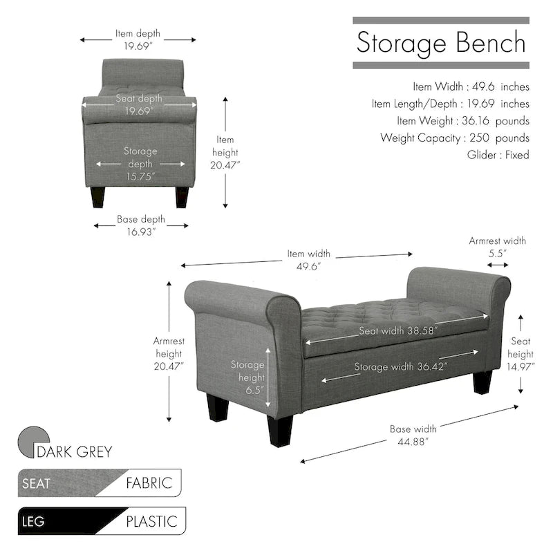 Porthos Home Theon Fabric Flip Top Button Tufted Storage Bench