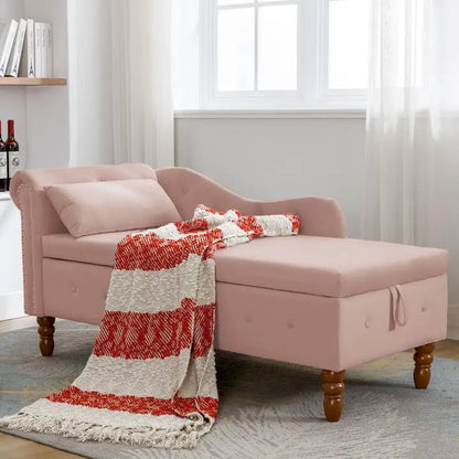 Chaise Lounge Indoor,Lounge Chair for Bedroom with Storage & Pillow,Modern Upholstered Rolled Arm Chase Lounge for Sleeping