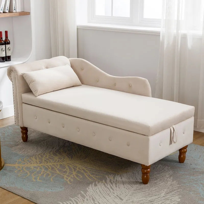Chaise Lounge Indoor,Lounge Chair for Bedroom with Storage & Pillow,Modern Upholstered Rolled Arm Chase Lounge for Sleeping