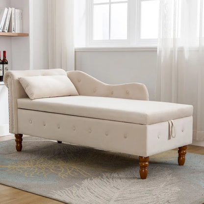Chaise Lounge Indoor,Lounge Chair for Bedroom with Storage & Pillow,Modern Upholstered Rolled Arm Chase Lounge for Sleeping