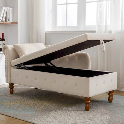 Chaise Lounge Indoor,Lounge Chair for Bedroom with Storage & Pillow,Modern Upholstered Rolled Arm Chase Lounge for Sleeping