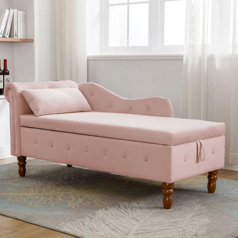 Chaise Lounge Indoor,Lounge Chair for Bedroom with Storage & Pillow,Modern Upholstered Rolled Arm Chase Lounge for Sleeping