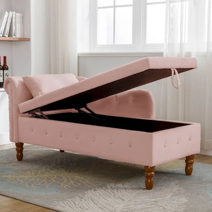 Chaise Lounge Indoor,Lounge Chair for Bedroom with Storage & Pillow,Modern Upholstered Rolled Arm Chase Lounge for Sleeping