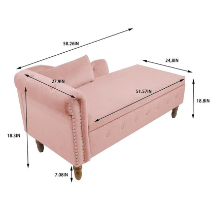 Chaise Lounge Indoor,Lounge Chair for Bedroom with Storage & Pillow,Modern Upholstered Rolled Arm Chase Lounge for Sleeping