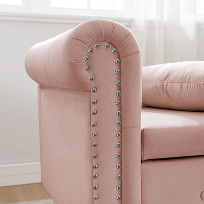 Chaise Lounge Indoor,Lounge Chair for Bedroom with Storage & Pillow,Modern Upholstered Rolled Arm Chase Lounge for Sleeping